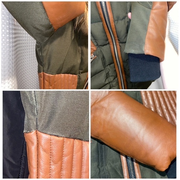 NICOLE BENISTI‎ Courvechal leather&Fox Fur-Trim Chevron Down parka Coat sz small - Picture 8 of 17